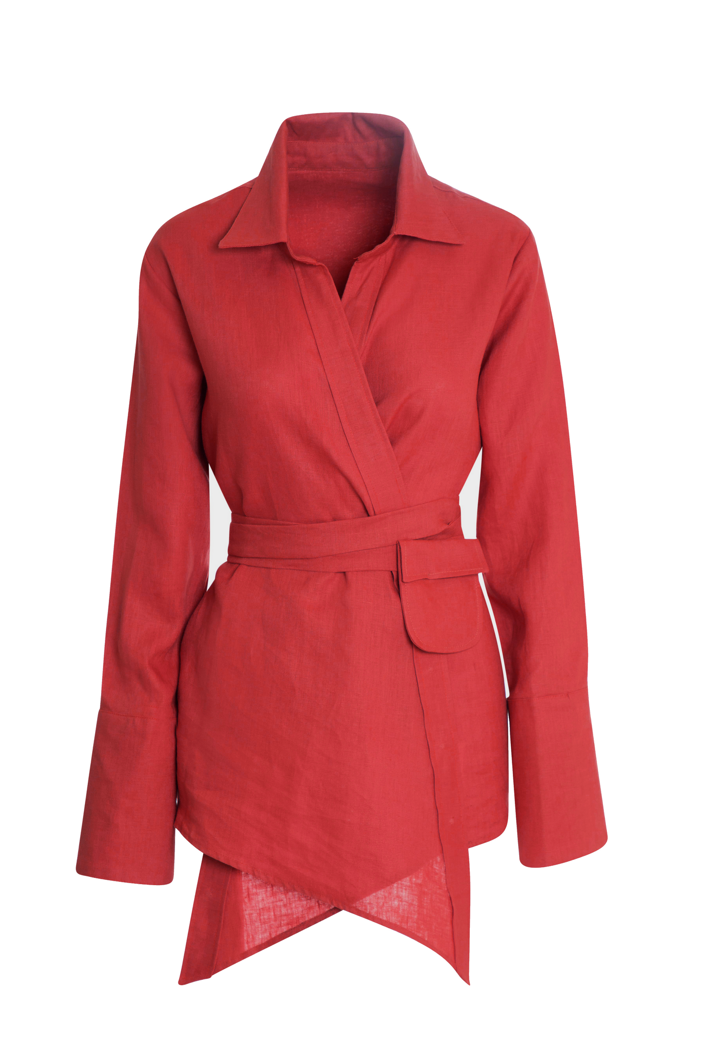 Red Linen Ava Wrap Top