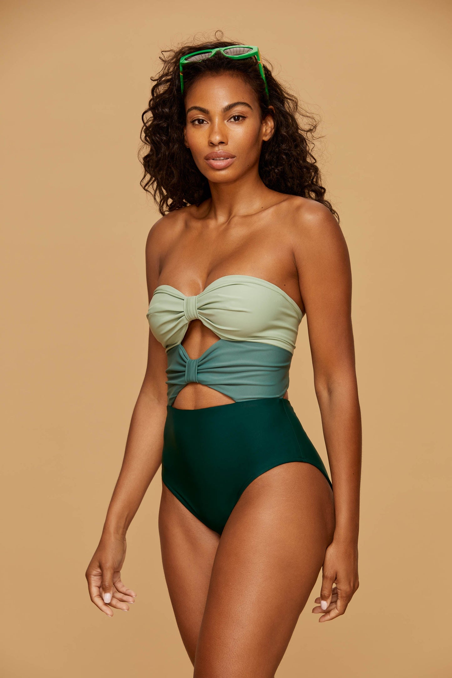 Mint Tri-Color Double Bow Swimsuit