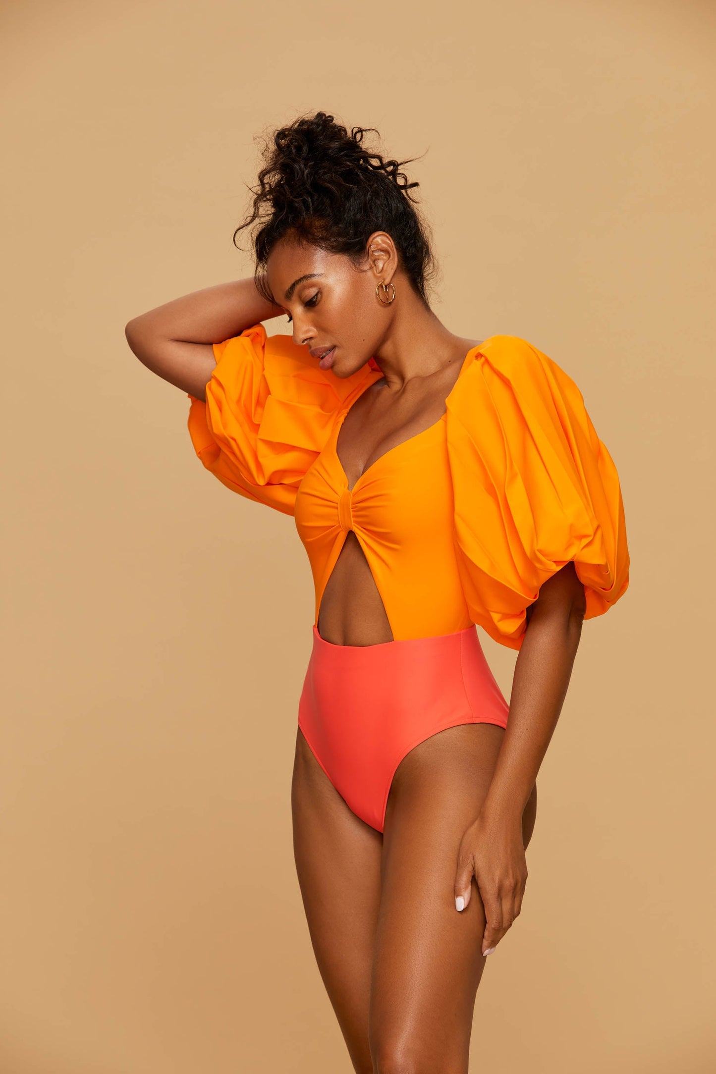 Apricot & Grapefruit Puff Sleeve Bodysuit
