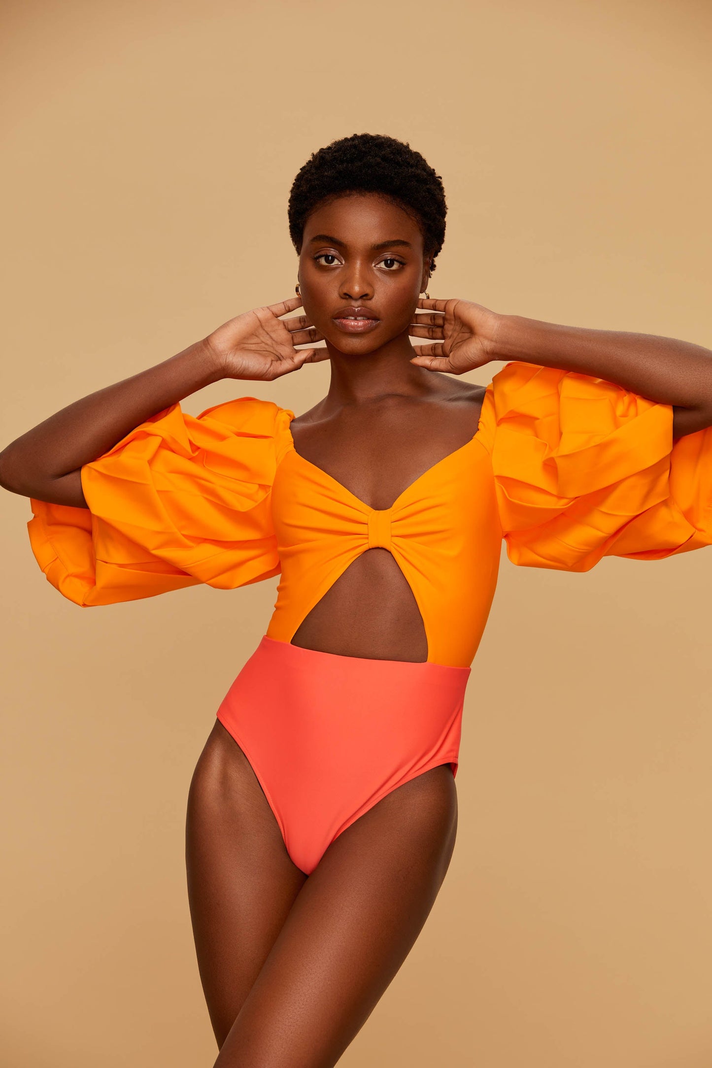 Apricot & Grapefruit Puff Sleeve Bodysuit