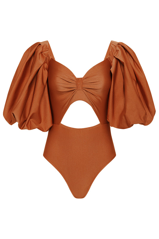 Rust Puff Sleeve Bodysuit