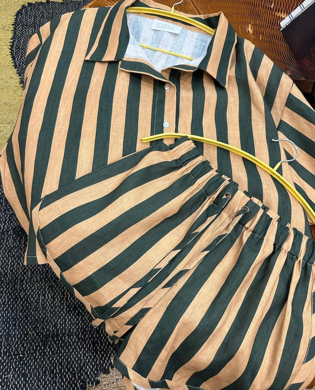 Green/Tan Stripe Shorts
