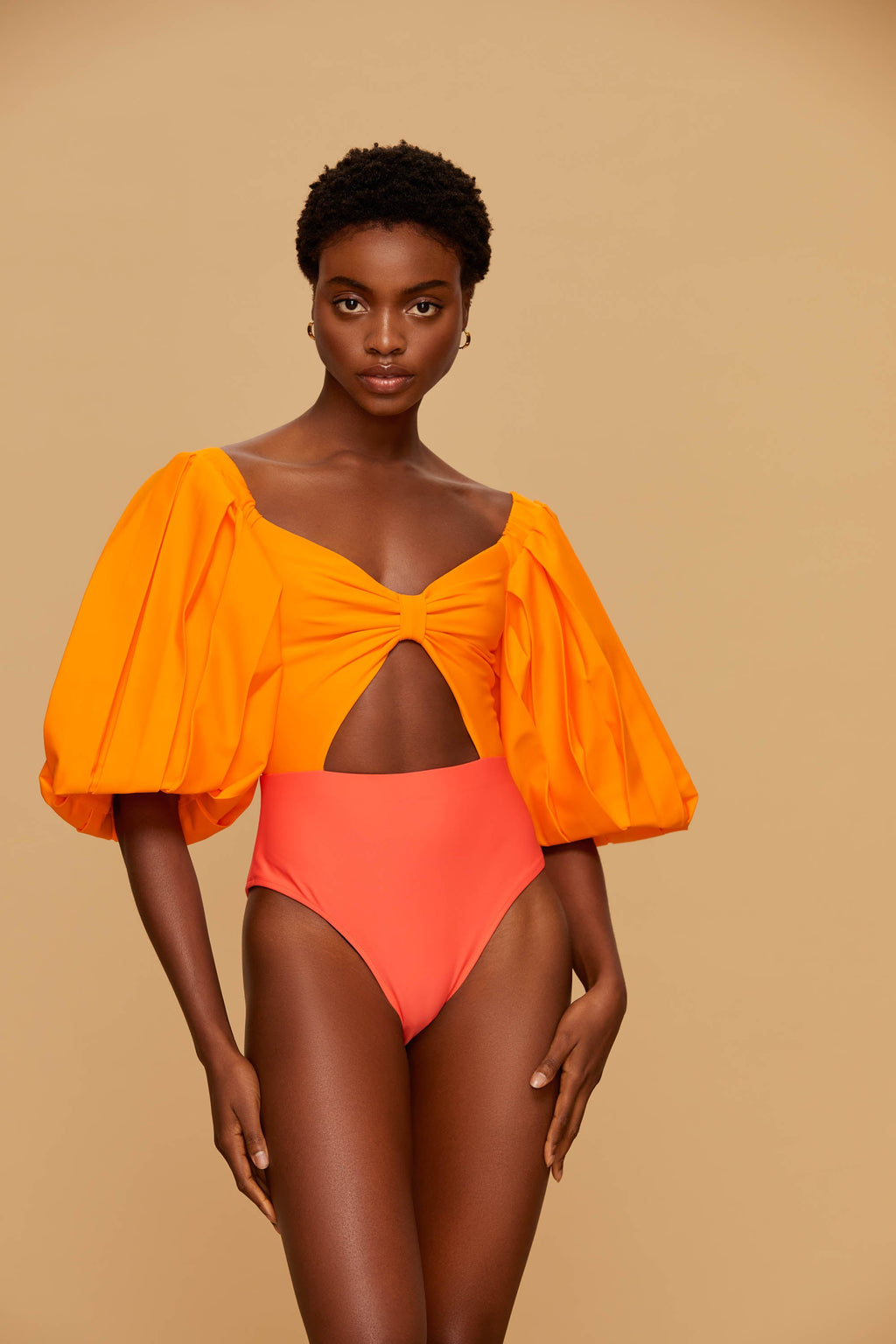 Apricot & Grapefruit Puff Sleeve Bodysuit
