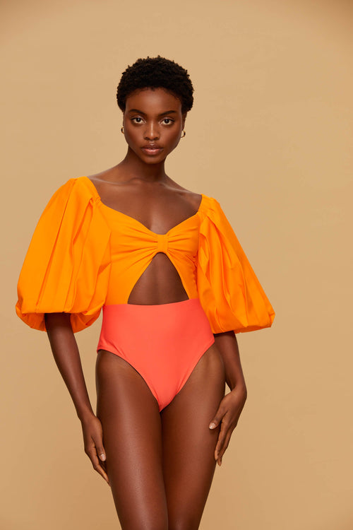 Apricot & Grapefruit Puff Sleeve Bodysuit