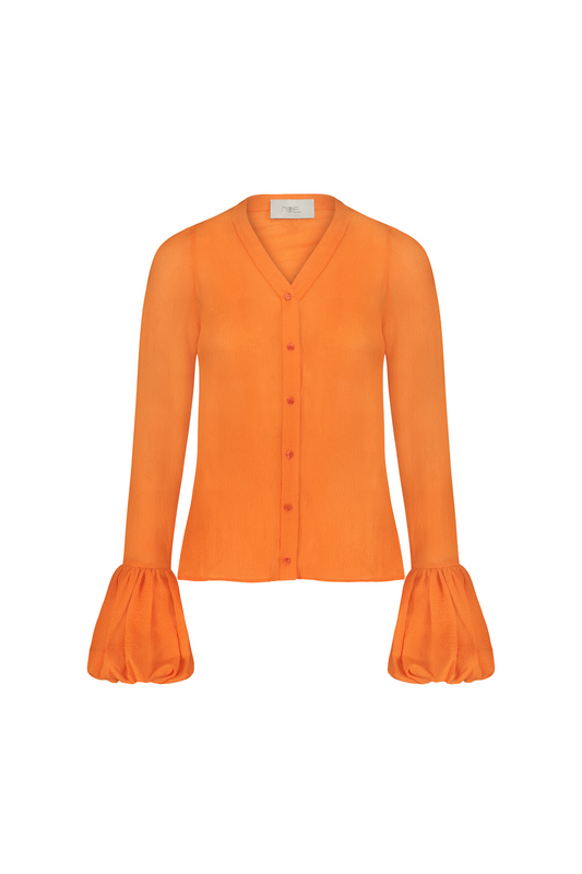 Orange Puff Sleeve Cardigan